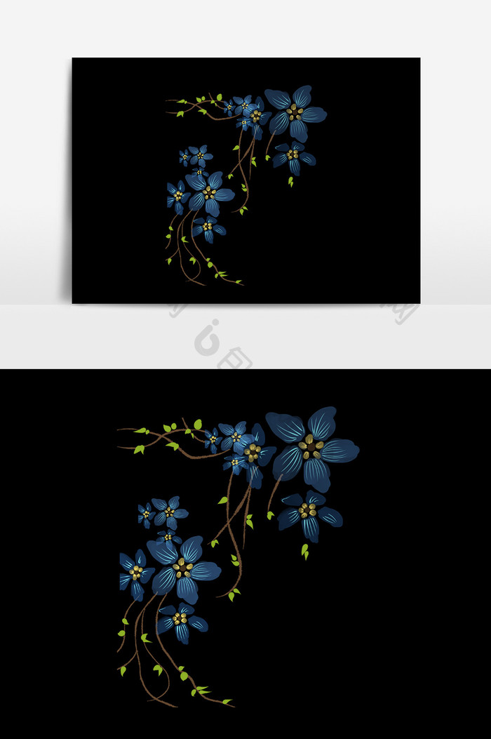 手绘蓝色唯美花卉植物