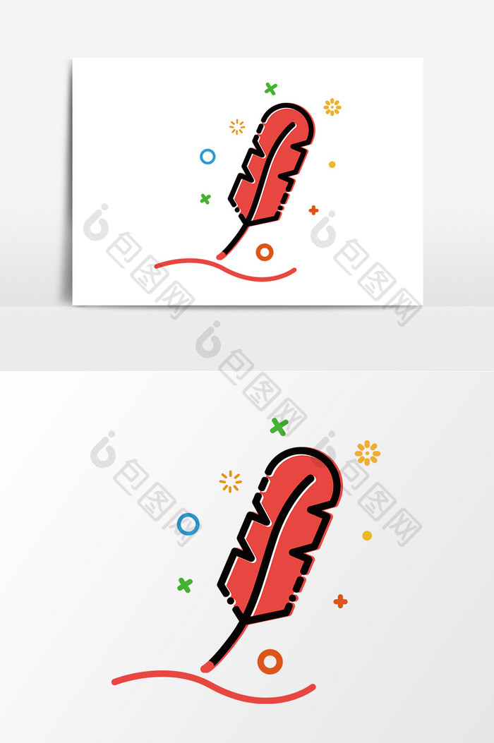 红色MBE扁平学习文具羽毛笔元素