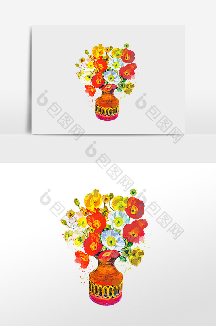 花卉系列虞美人花瓶小花水彩手绘插画 图片下载 包图网