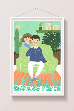 灰色搞怪父亲节插画