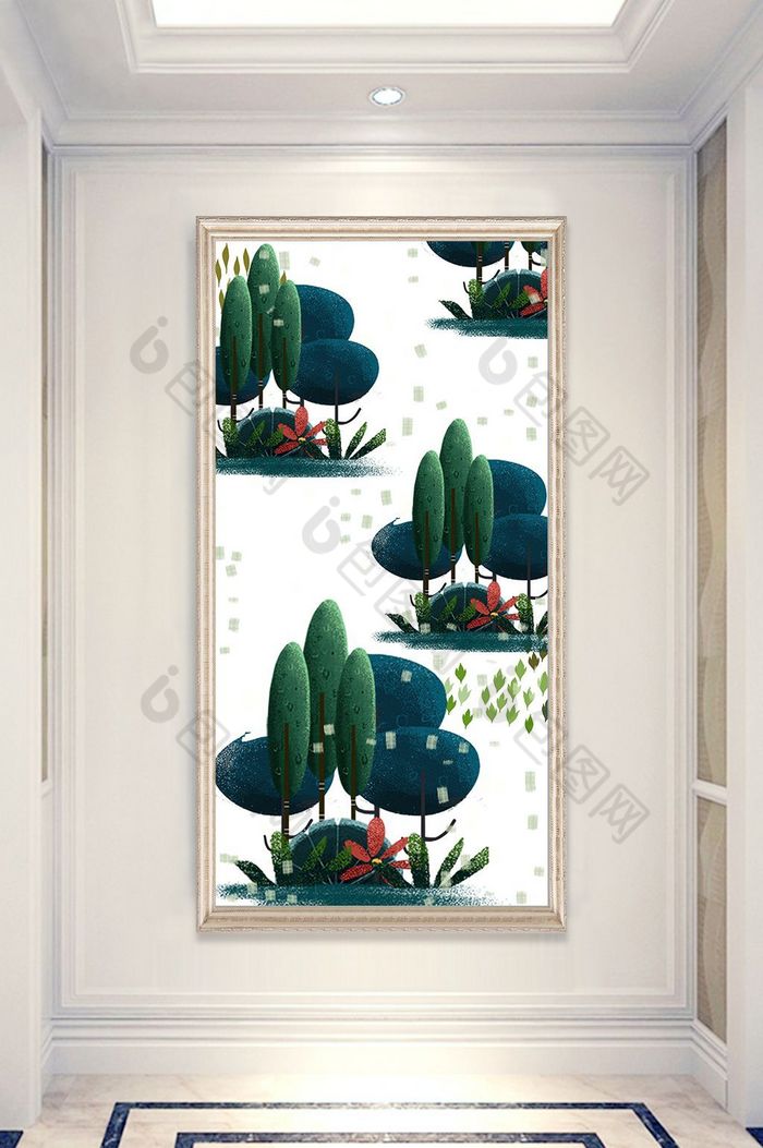 北欧现代手绘植物玄关画走廊挂画装饰画图片图片