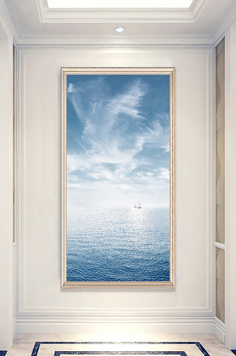 现代海上风景玄关画蓝色大海玄关挂画图片