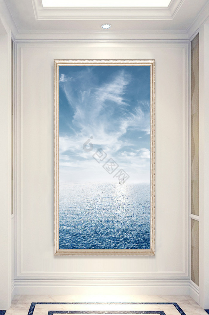 现代海上风景玄关画蓝色大海玄关挂画图片