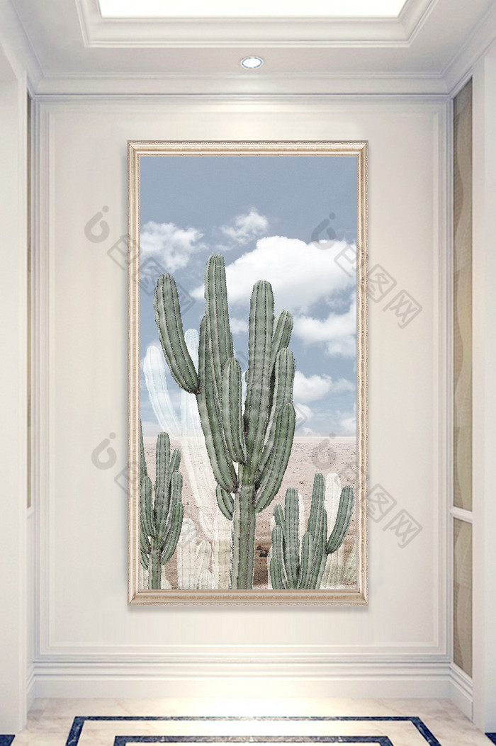北欧现代热带植物玄关画沙漠仙人掌玄关挂画图片图片