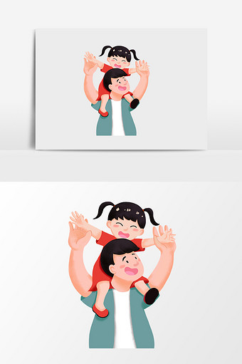 卡通手绘可爱父女插画图片下载
