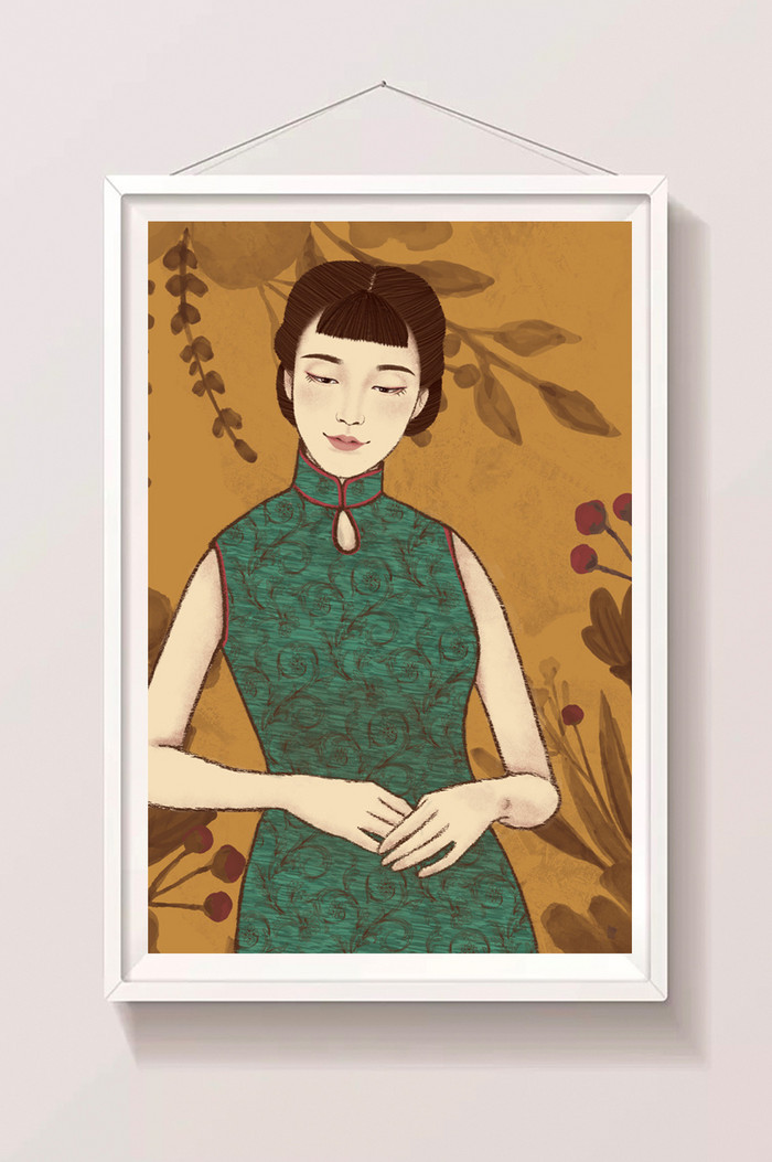 旗袍民国女人插画
