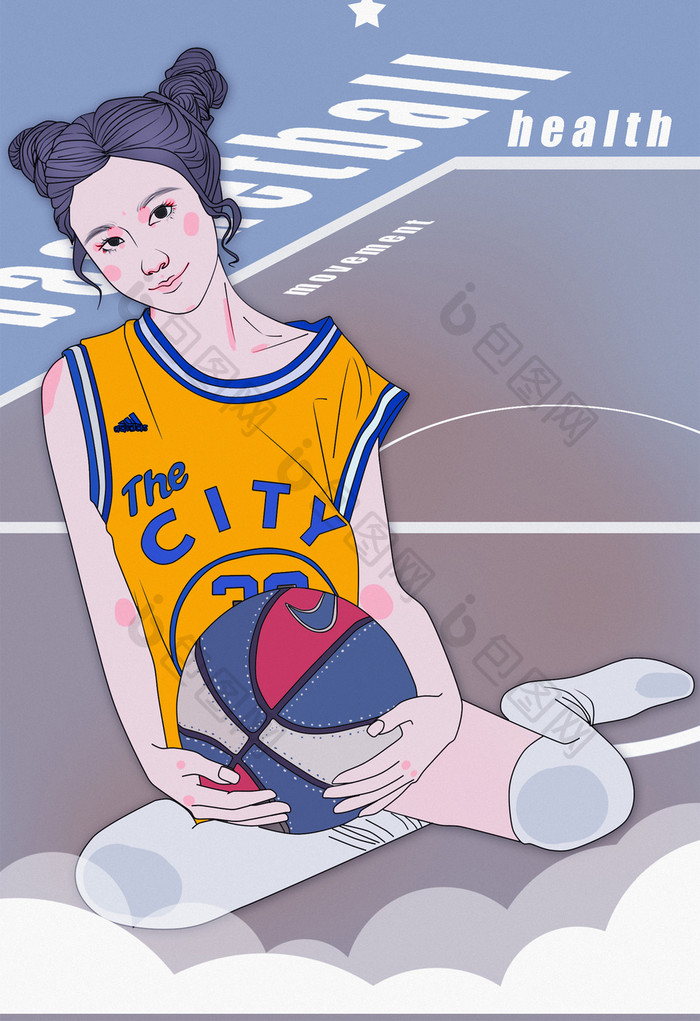夏日篮球美女插画
