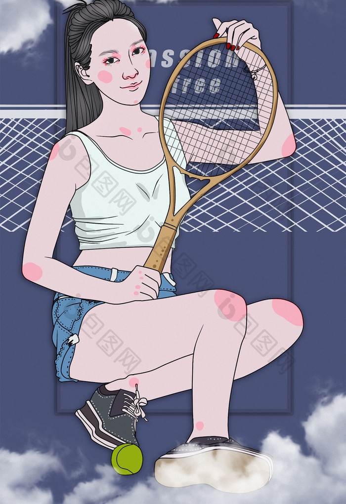 夏日运动网球美女插画