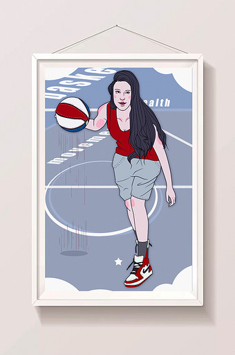 夏日运动篮球美女插画图片