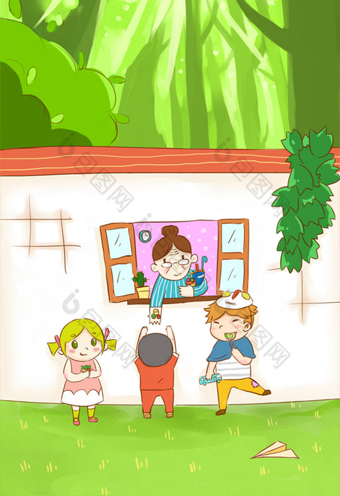 绿色清新儿童节森林插画