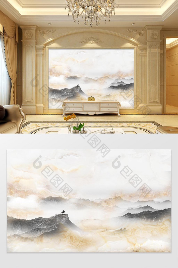 3D高清大理石山水电视背景墙图片图片