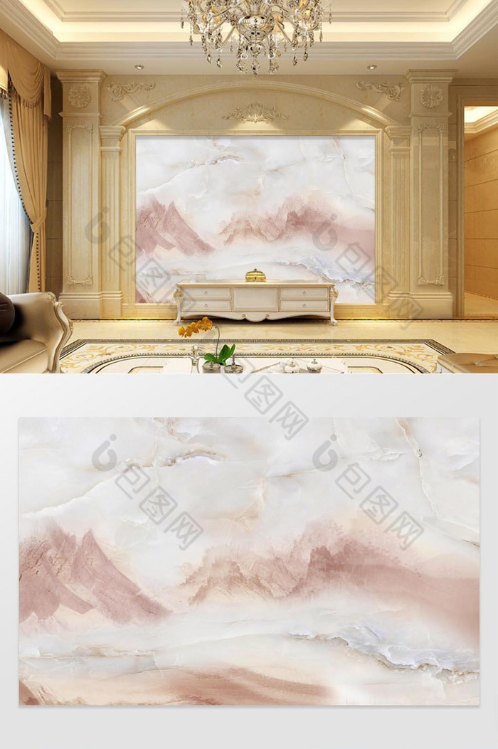 大气3D大理石山水电视背景墙图片图片