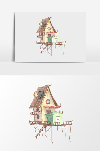 手绘水彩小木屋素材图片