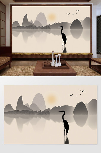 中国风意境水墨山水创意电视背景墙图片