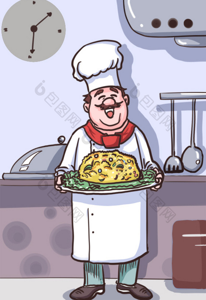 卡通风格厨师烹饪插画