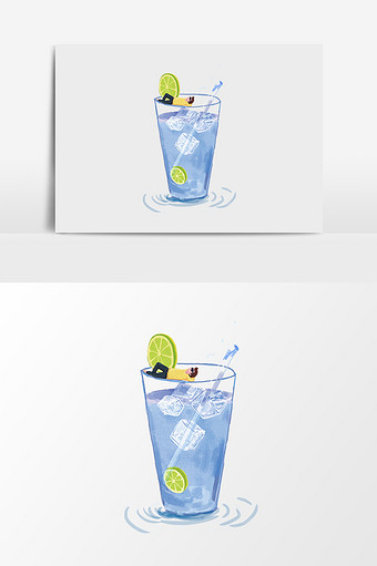 手绘水杯冰块冷饮设计素材图片
