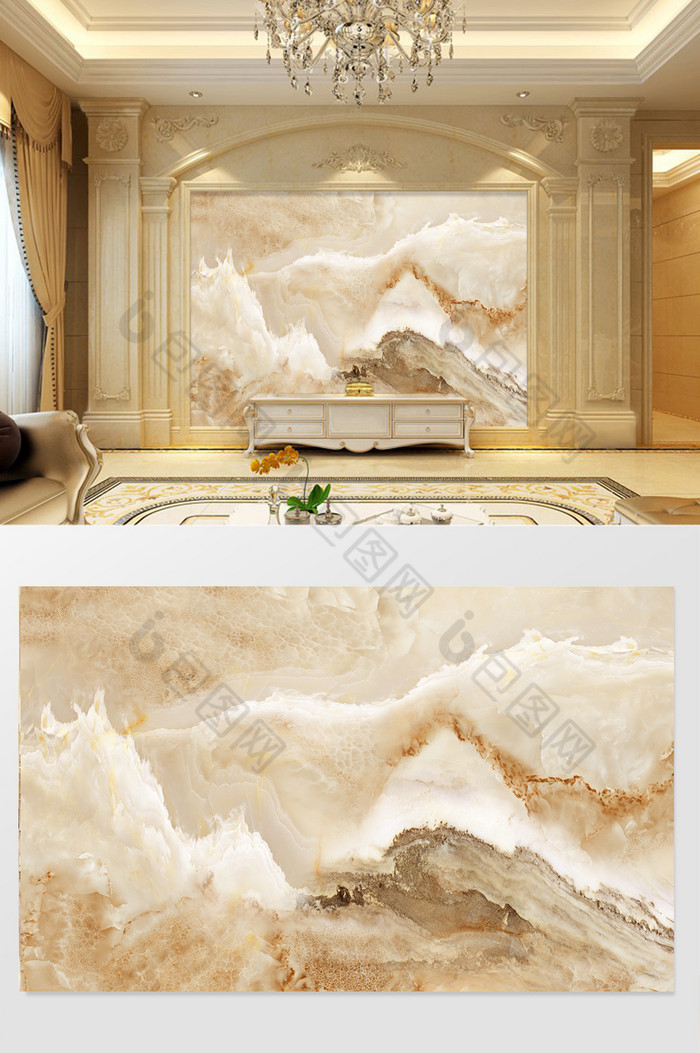 高清3D大理石纹山水花日出背景墙古色云石图片图片