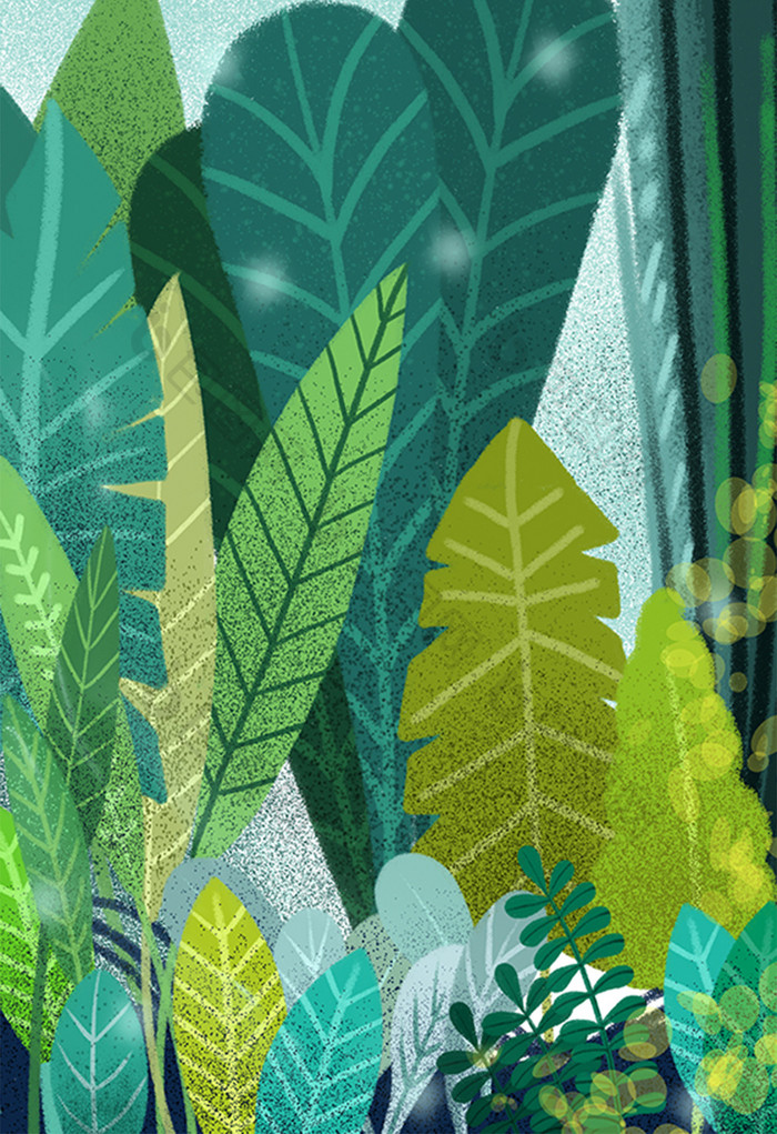 水彩手绘绿色叶子植物背景