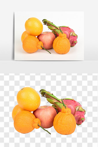 新鲜橘子橙子苹果火龙果高清组合水果元素图片