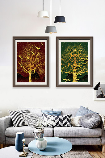 大气文艺抽象树木剪影图案装饰画图片
