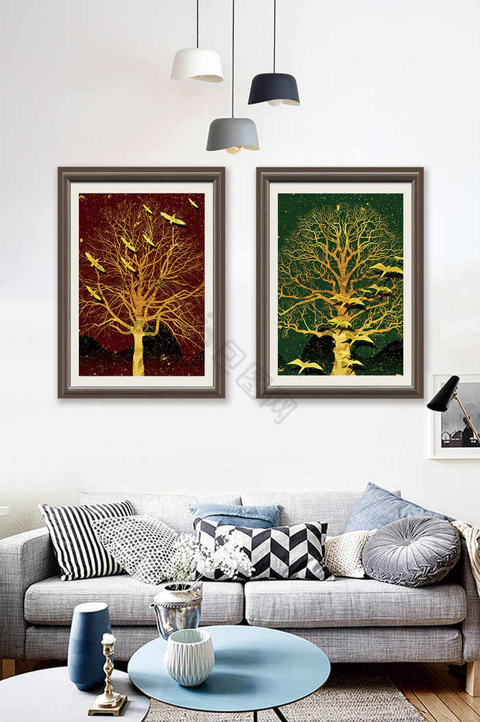 大气文艺抽象树木剪影图案装饰画图片