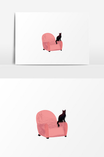 沙发与猫插画元素图片