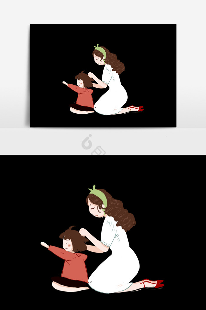 母女互动插画图片