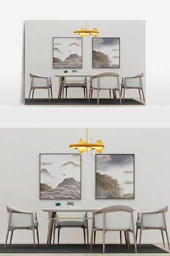 新中式餐桌椅组合模型图片