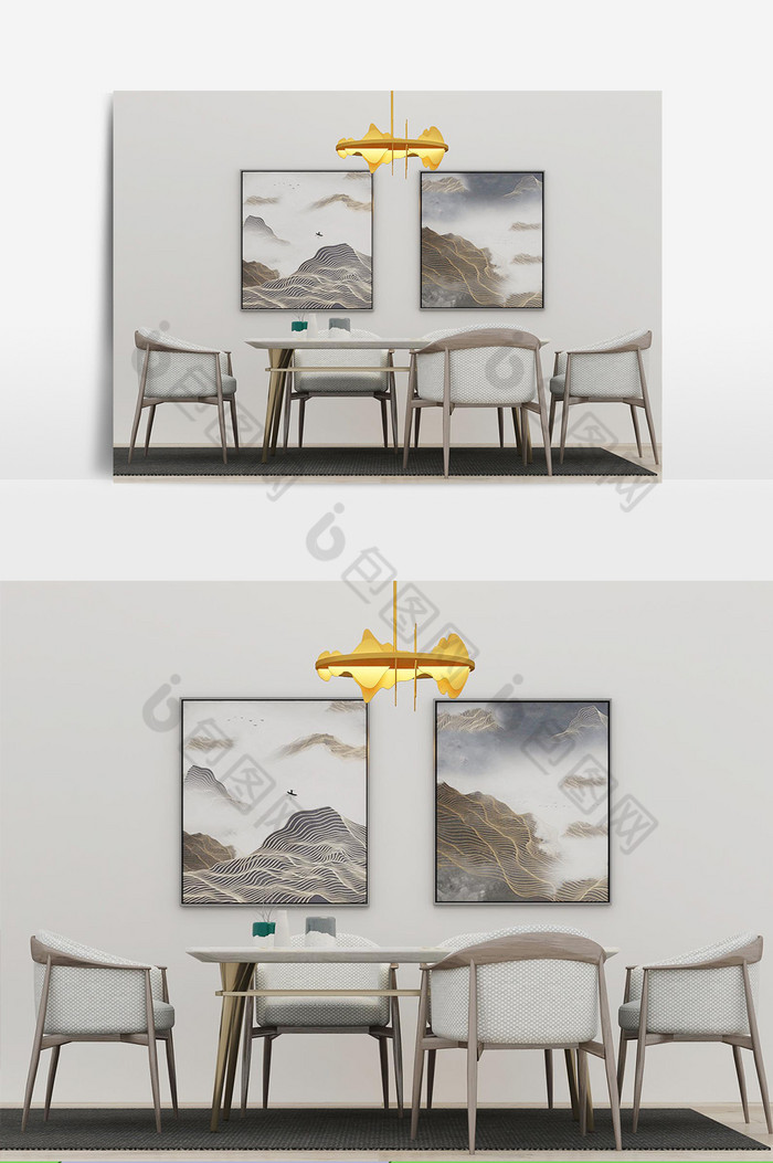 新中式餐桌椅组合模型图片图片