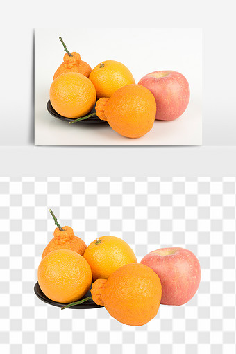 新鲜橘子橙子苹果高清水果组合元素食品素材图片