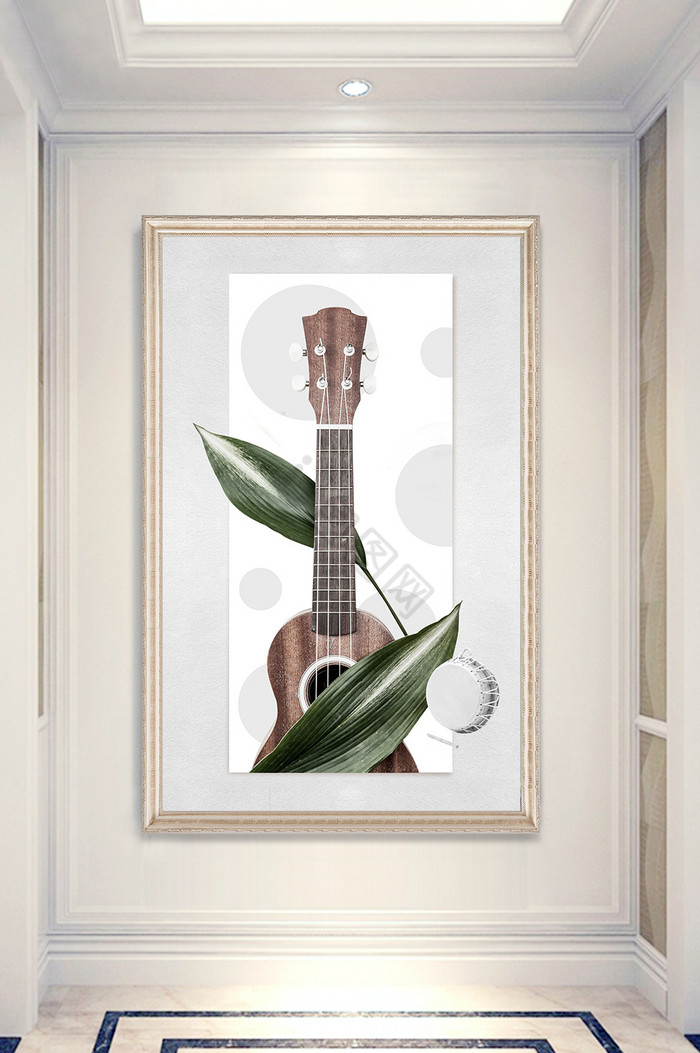 吉他绿叶音乐元素玄关装饰画图片