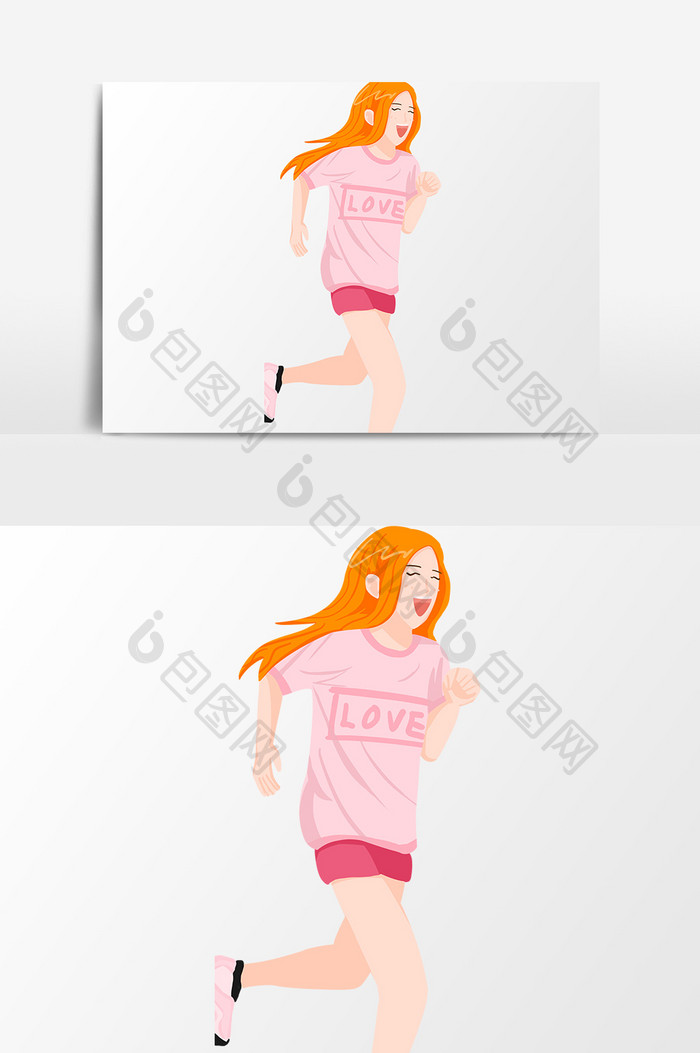 卡通跑步运动的少女插画元素素材
