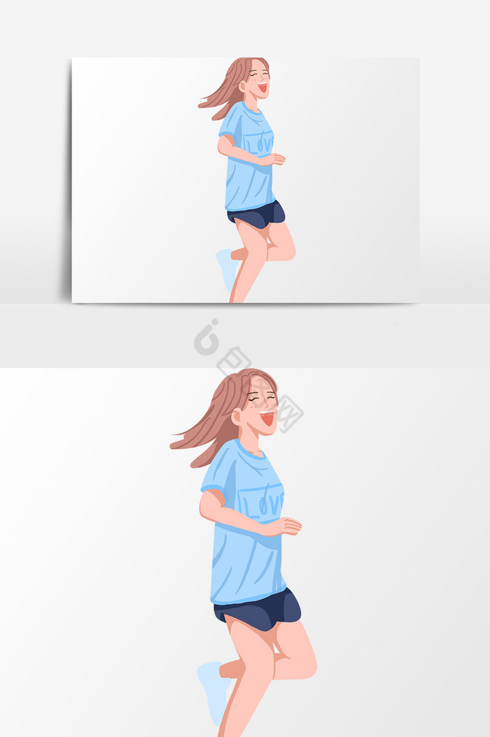 人物跑步的少女插画图片