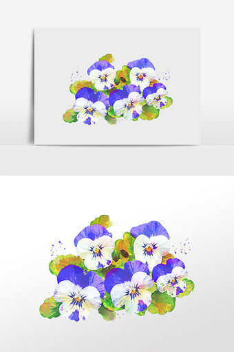 花卉系列蓝色蝴蝶花水彩手绘插画图片