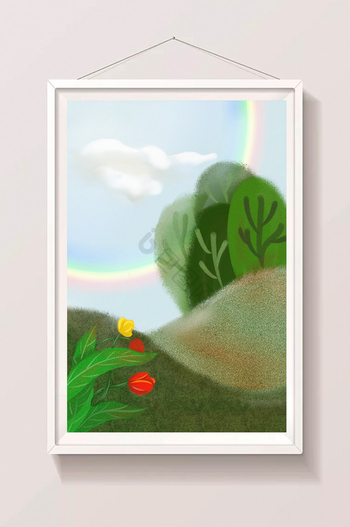 绿植花卉彩虹插画图片