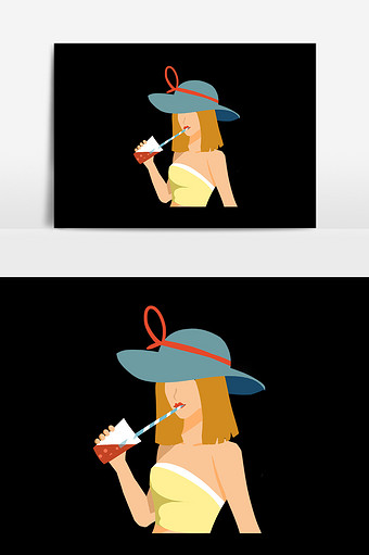 夏日卡通喝果汁的少女图片