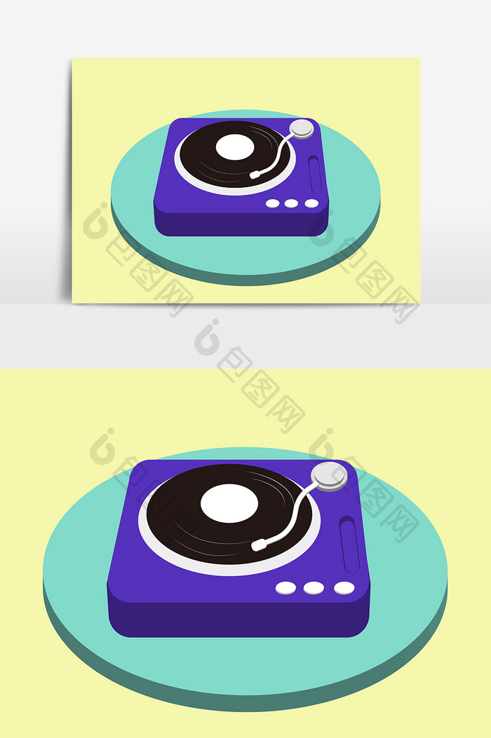 手绘卡通留声机元素