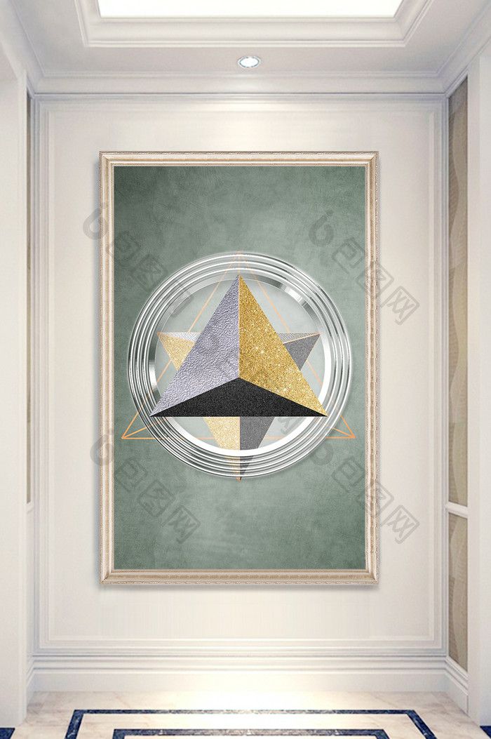 几何抽象立体三角玄关装饰画