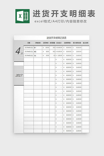 进货开支明细表excel模板图片