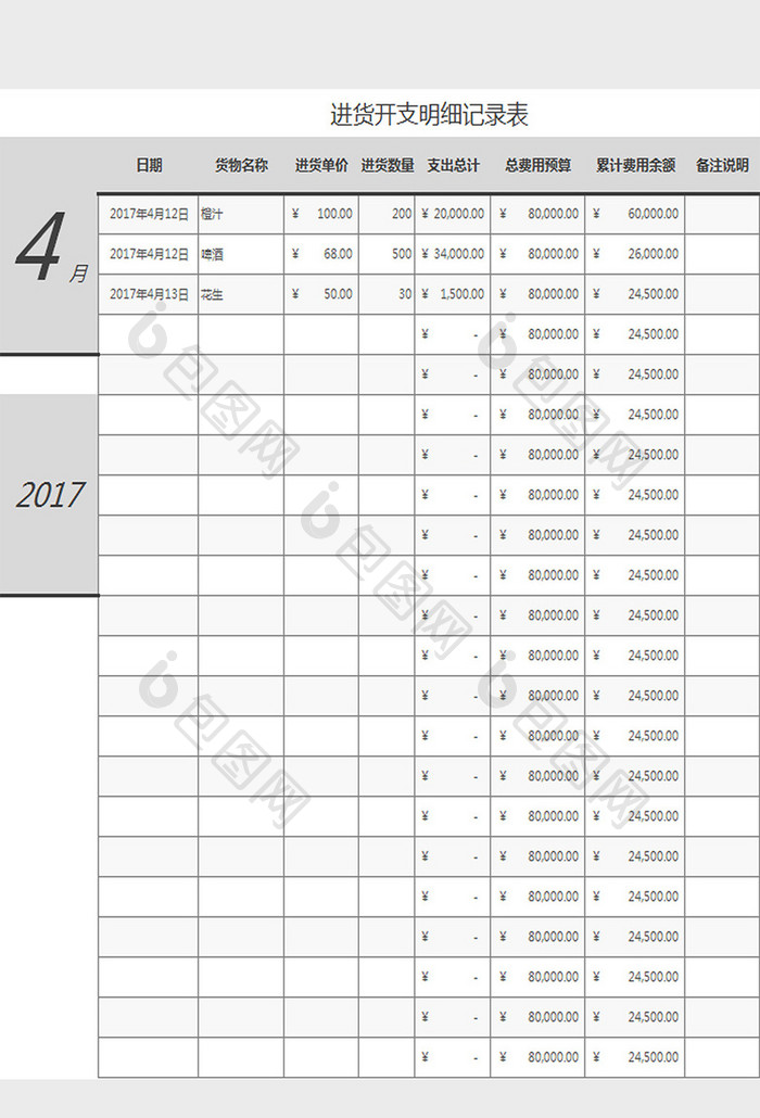 进货开支明细表excel模板