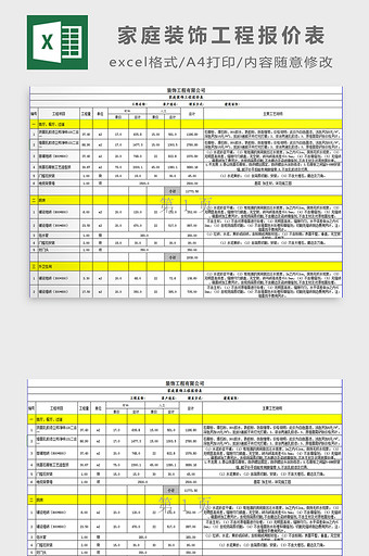 家庭装饰工程报价表excel模板图片