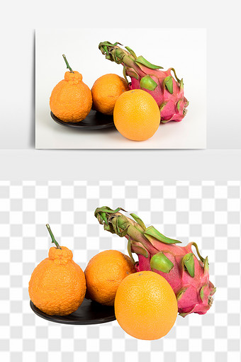 新鲜高清橘子橙子丑橘火龙果水果组合元素图片