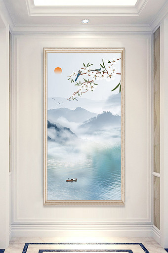 中式山水花鸟仙境装饰画玄关图片