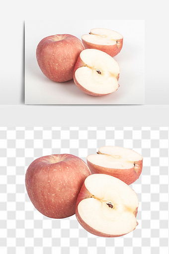 新鲜切开红富士苹果高清水果元素食品素材图片