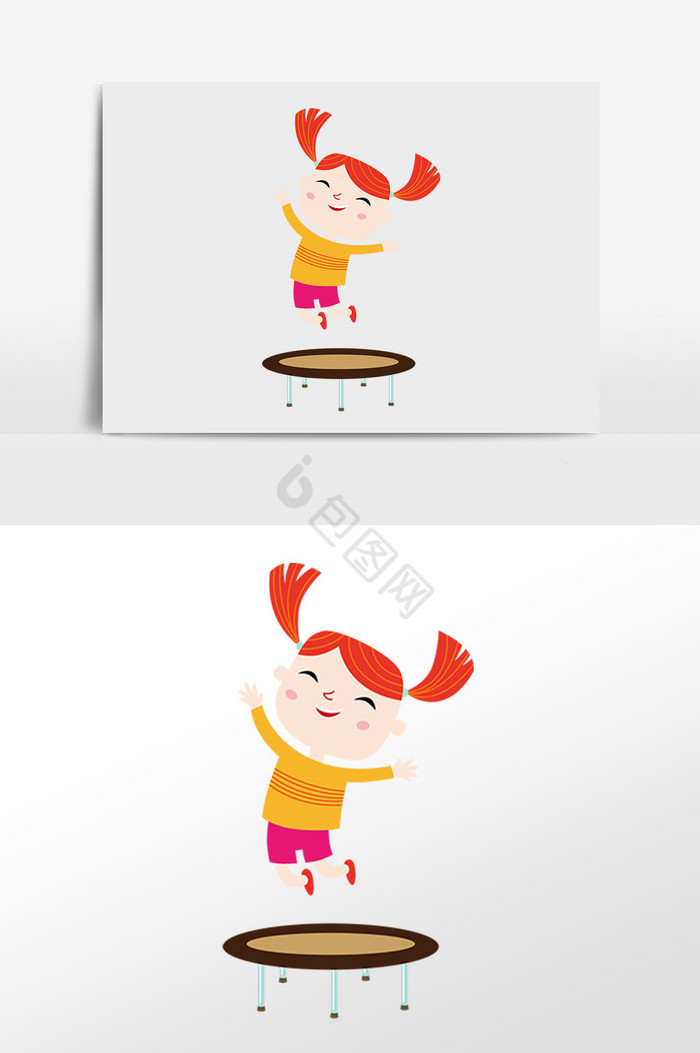 儿童节小孩蹦床插画图片