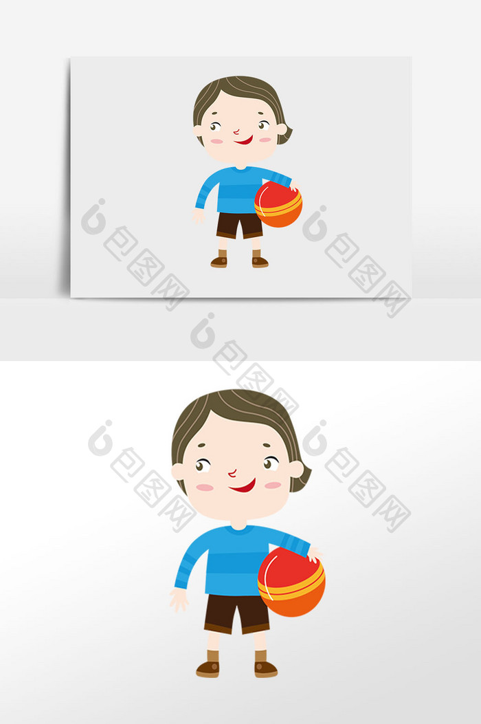 儿童节卡通小孩玩球元素插画