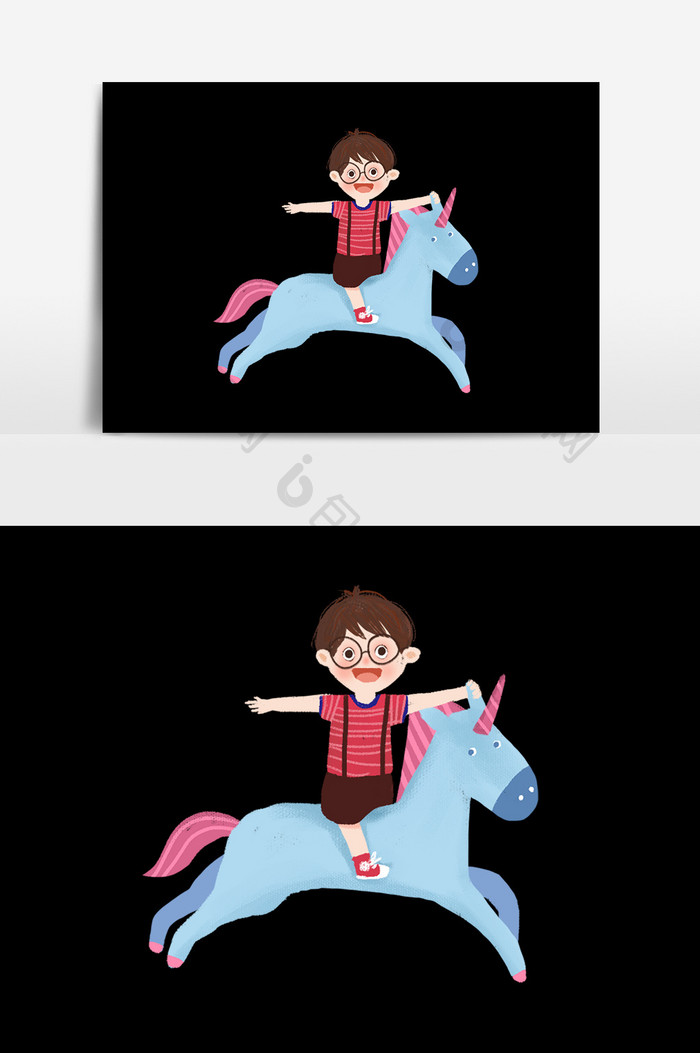 卡通可爱骑马的小男孩