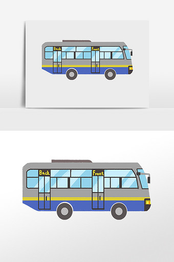 清新唯美手绘卡通形象公交车元素背景图图片
