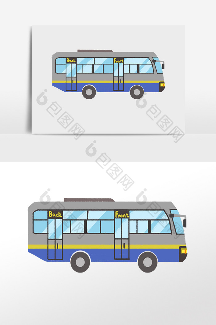 清新唯美手绘卡通形象公交车元素背景图