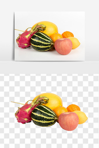 新鲜甜瓜橙子苹果火龙果免抠透底水果元素图片